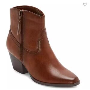 Frye and Co. Women's Savi Stacked Heel Booties, Cognac Brown, New, Size 7.5